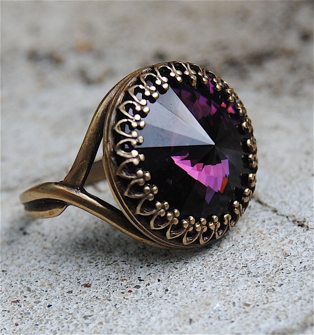 Creative Inlaid Round Amethyst Vintage Ring
