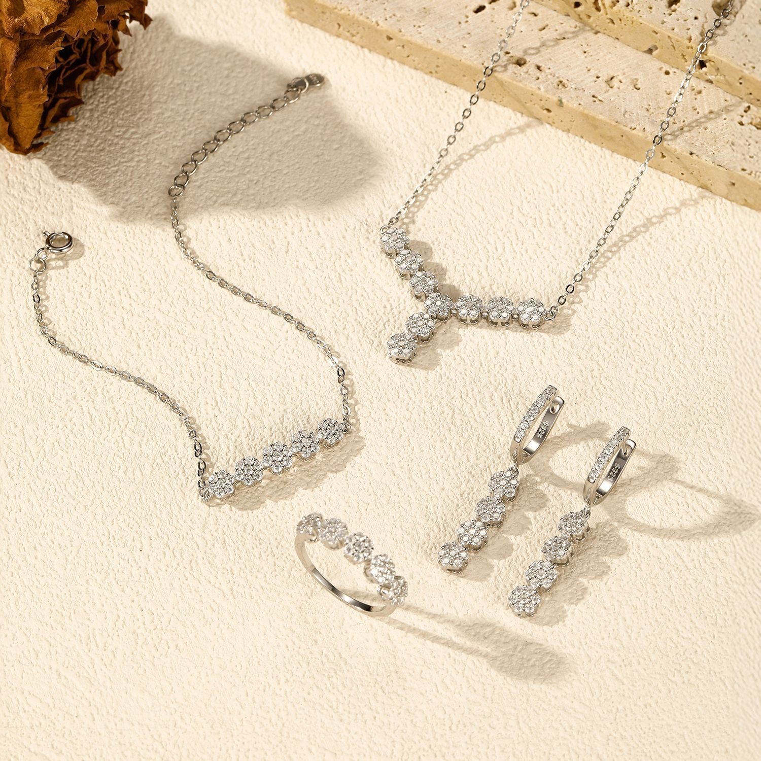 S925 Sterling Silver Light Luxury Full Diamond Flower Ring