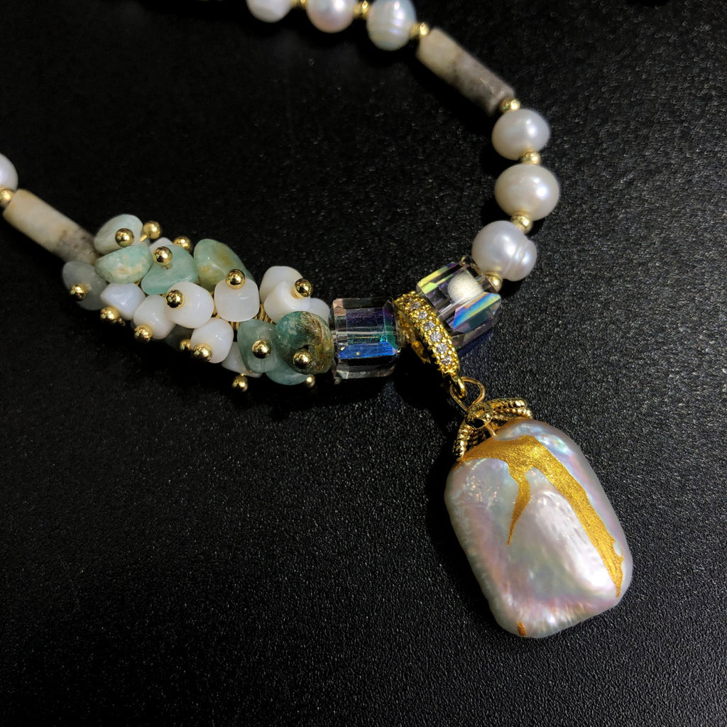 Hand-woven Colored Necklace With Natural Freshwater Pearls
