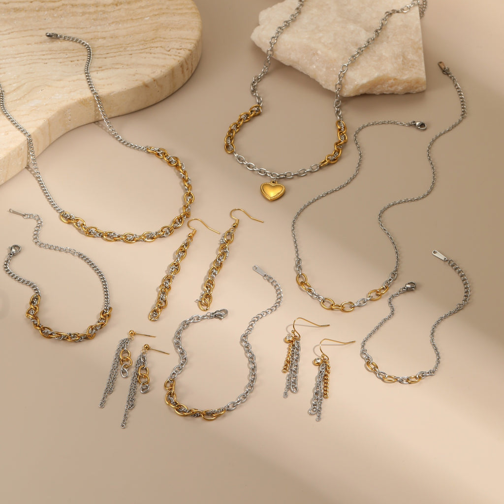 Autumn And Winter New Style Necklaces Gold And Silver Color Matching Earrings Jewelry