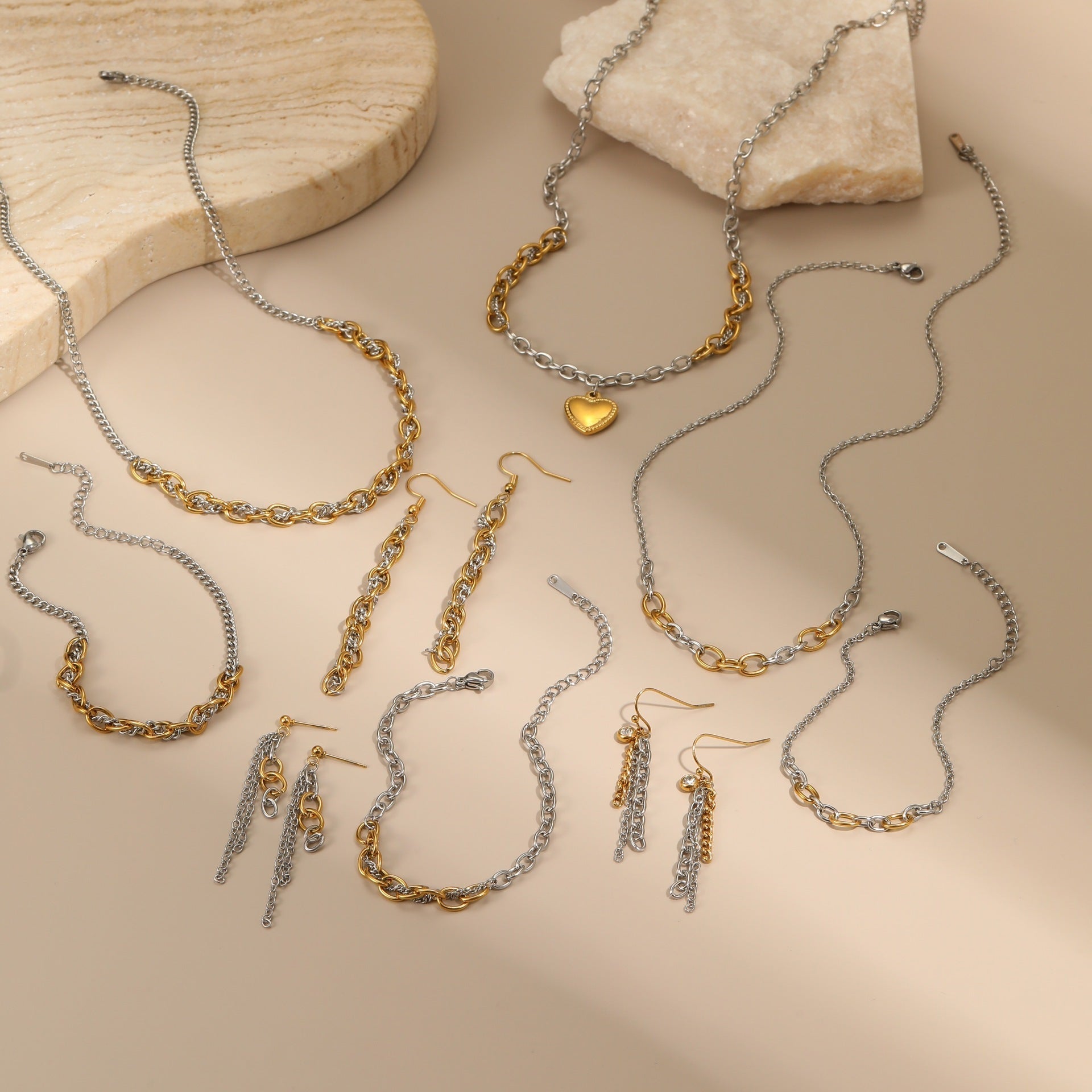 Autumn And Winter New Style Necklaces Gold And Silver Color Matching Earrings Jewelry