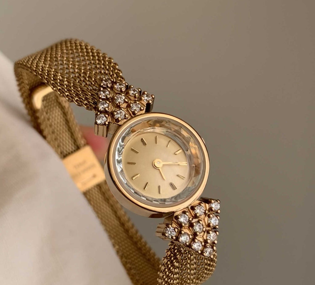 Woven Strap Retro Court Style Retro Gold, Round Small Watch For Women