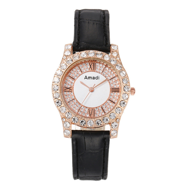 Women's Diamond-embedded Roman Face Simple Fashion All-match Quartz Watch Gift Box