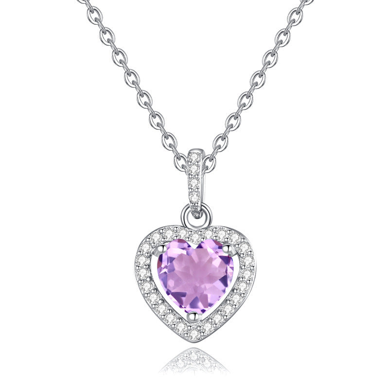 Natural Colored Gems Amethyst Sterling Silver S925 Necklace For Women