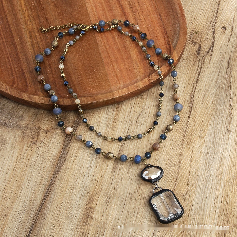 Fashion Tribal Style 2-layer Natural Stone Glass Chain Necklace