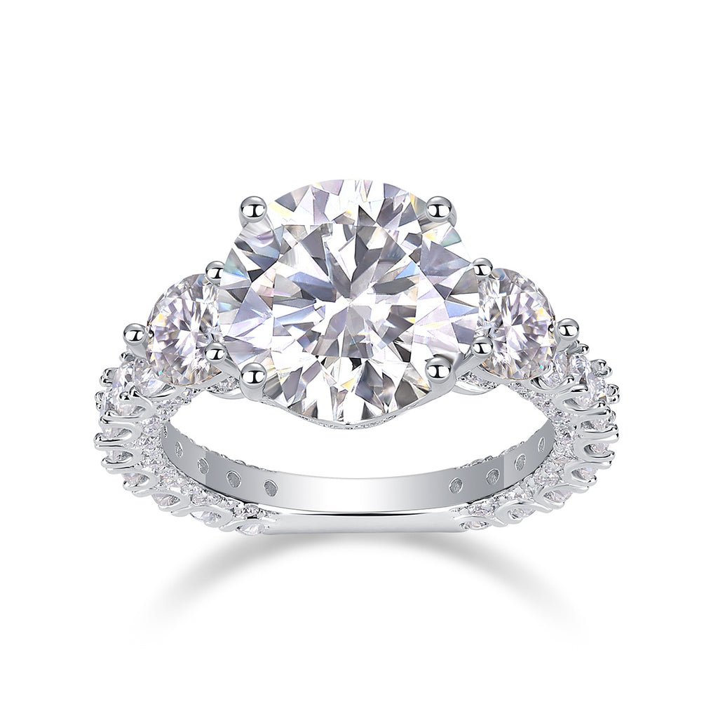 Three-diamond Shining - Set With Top-quality 5-carat Moissanite S925 Silver And Platinum-plated Diamond Wedding Ring. The Ring Can Be Inspected With A Diamond Pen