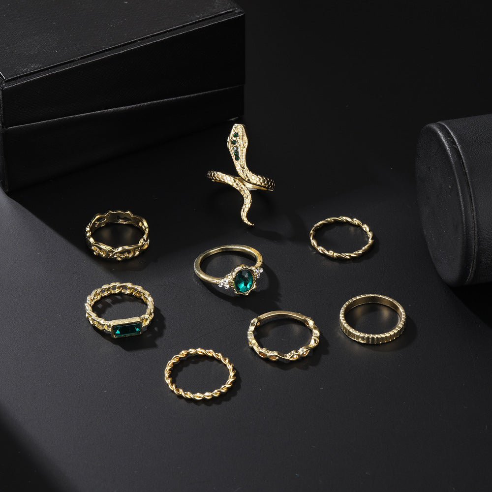 Gold Snake-shaped Lvzuan Twist Chain 8-piece Suit Ring