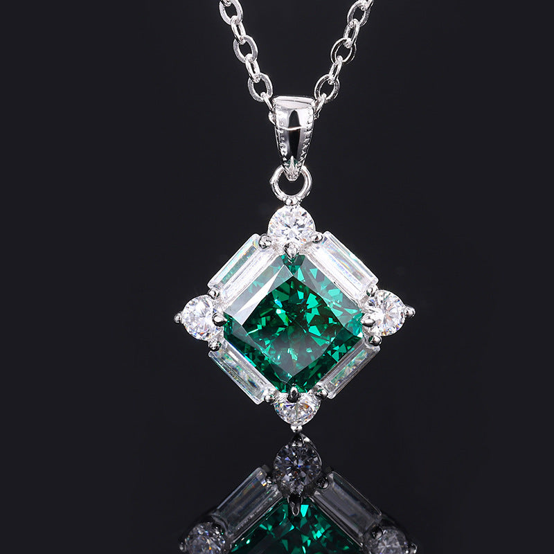 S925 Silver High Carbon Emerald Diamond Princess Square Diamond Set