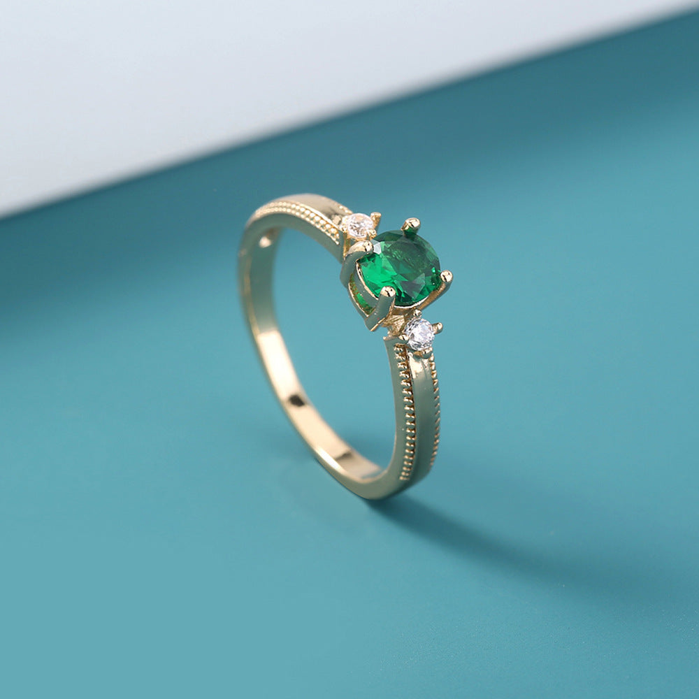 Niche Metal Zircon Ring Gem Ring Adjustable