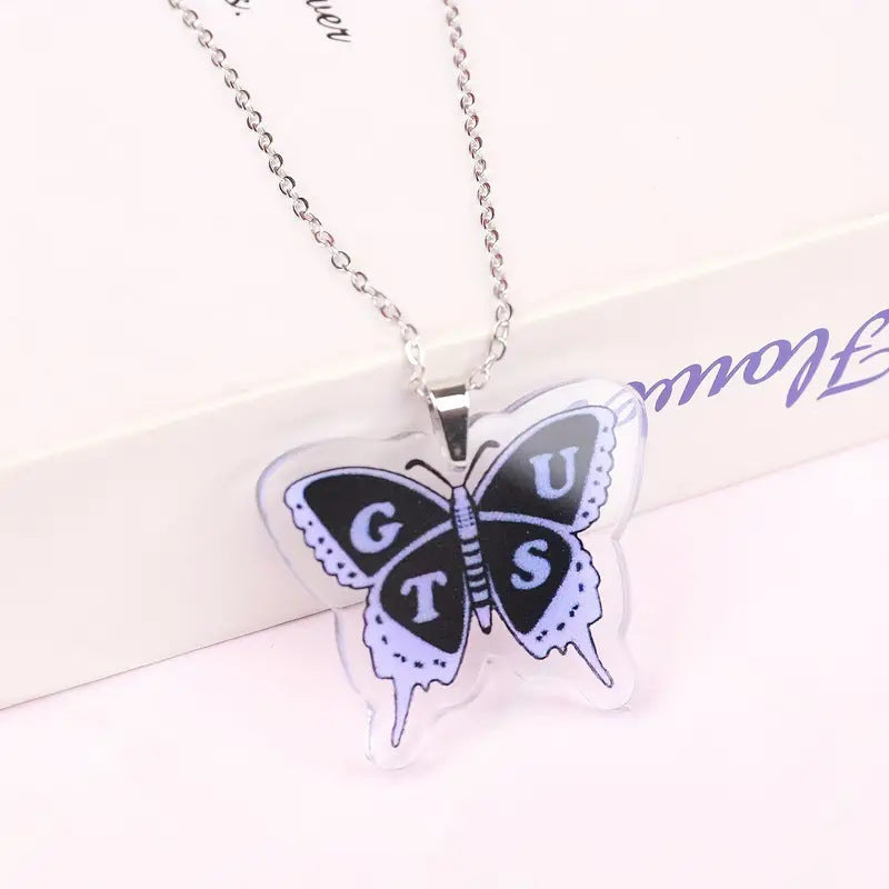 Acrylic Sweet Cool Style Purple Butterfly Necklace Earrings