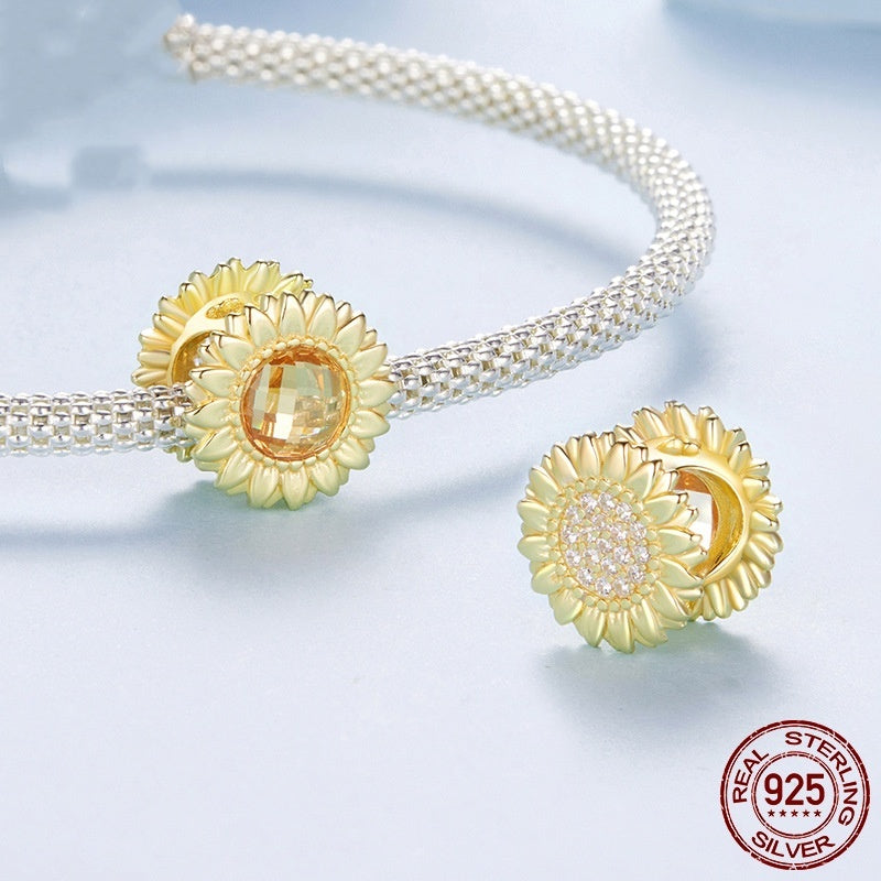 S925 Sterling Silver Gold-plated Sunflower Beads