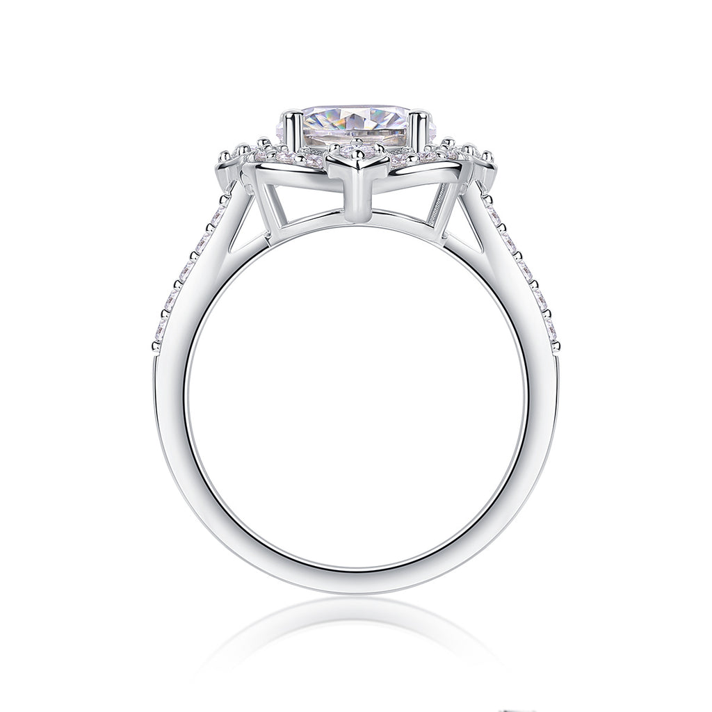Camellia - Set With Top-quality Egg-shaped Moissanite S925 Silver And Platinum-plated Diamond Wedding Ring. The Ring Can Be Inspected With A Diamond Pen