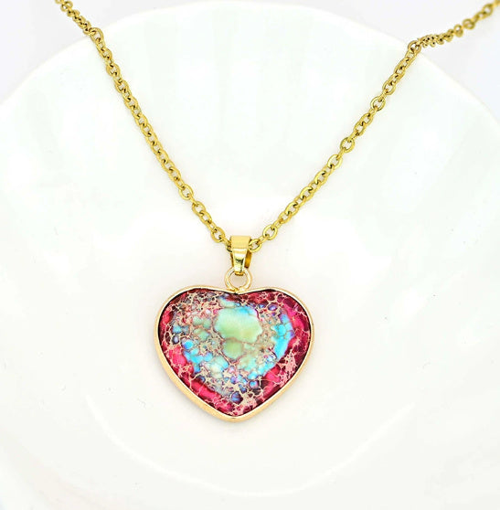 Red And Blue Heart-shaped Emperor Stone Necklace