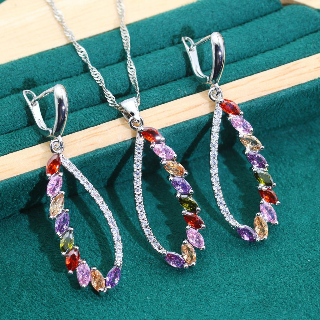 Anti-allergy Zircon Necklace Earrings Jewelry Suit