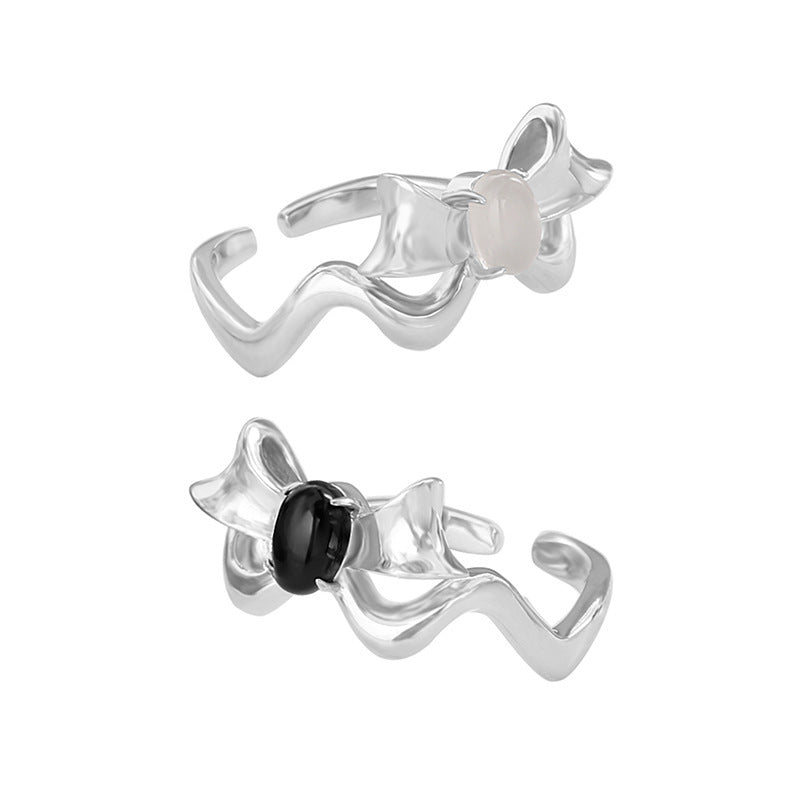 Special-interest Design Bow Black And White Agate All-Match Ring Advanced Sense