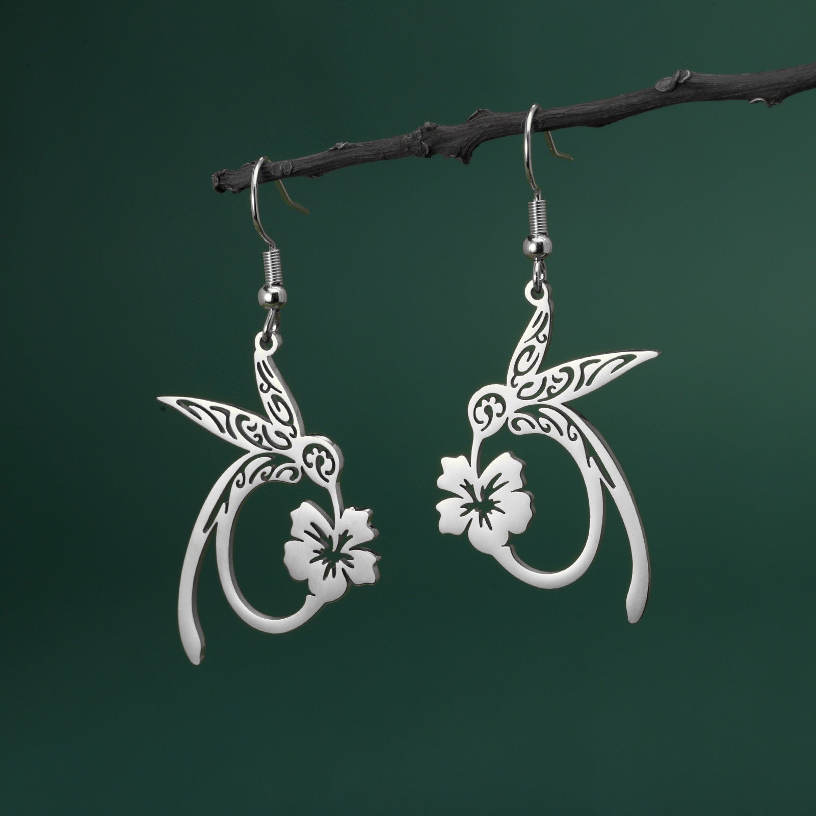 Titanium Steel Earrings Light Luxury High-end Hollow Hummingbird Honey