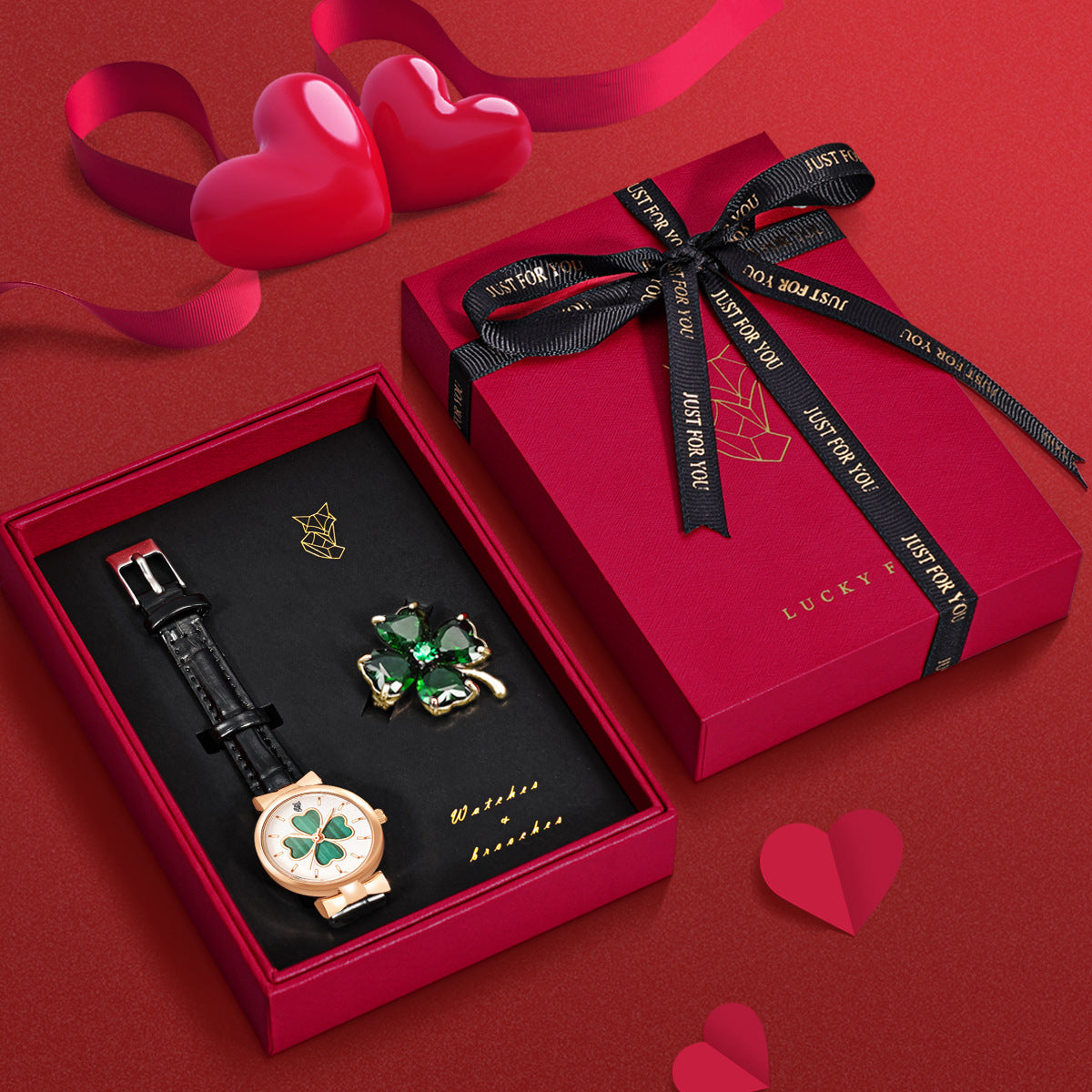 Women's Watch Brooch Clover Quartz Retro