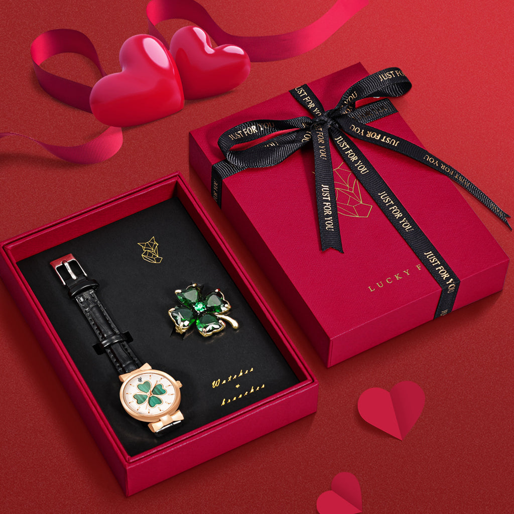 Women's Watch Brooch Clover Quartz Retro