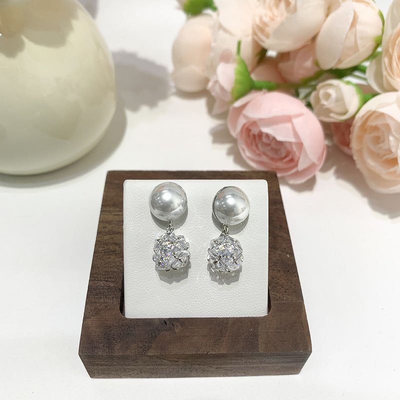Fashion Micro Inlaid Square Diamond Pearl Earrings For Women