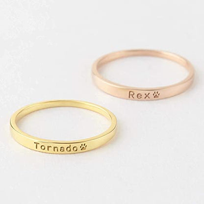 Pet Memorial Gift, Pet Name Ring, Paw Print Ring, Dog Mom Gift