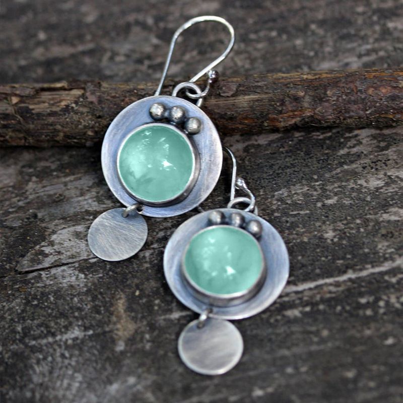 Simple Geometric Round Mint Turquoise Earrings