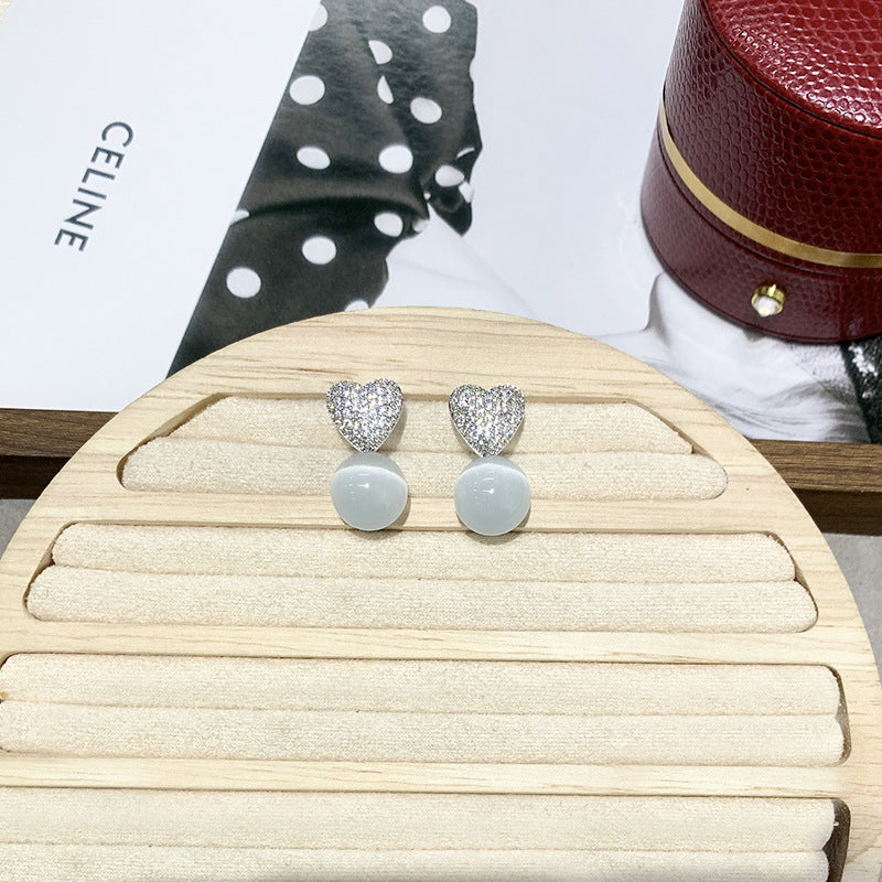 Love Cat Eye Stone Pearl Earrings
