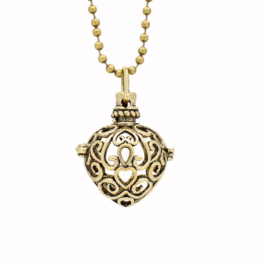 Vintage Heart Hollowed-out Fragrance Ball Pendant Necklace