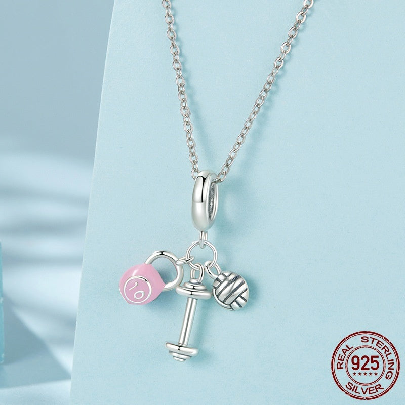 Kettlebell Volleyball Dumbbell Pendant Parts S925 Sterling Silver Beads