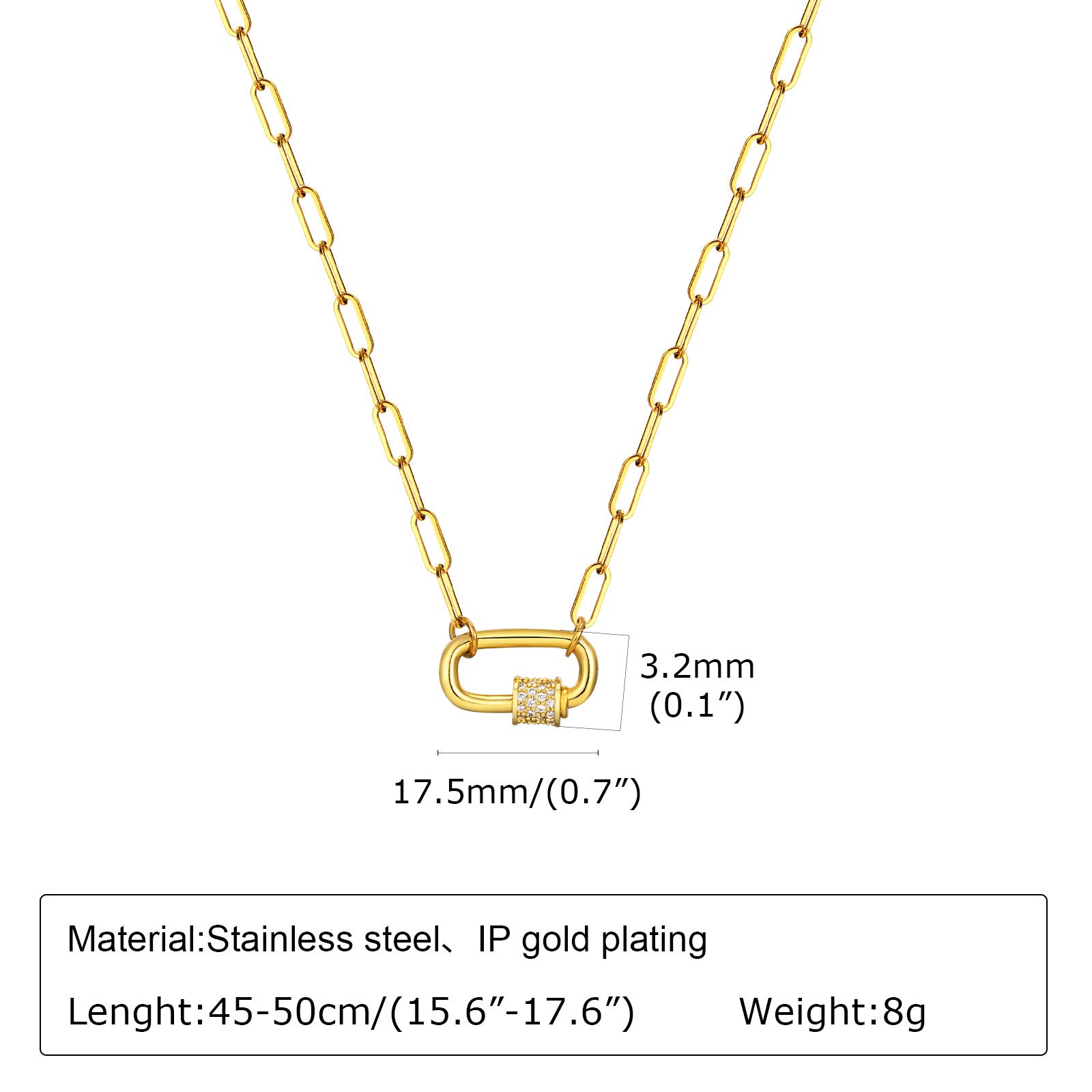 Small Square Chain Zircon Oval Pendant Necklace
