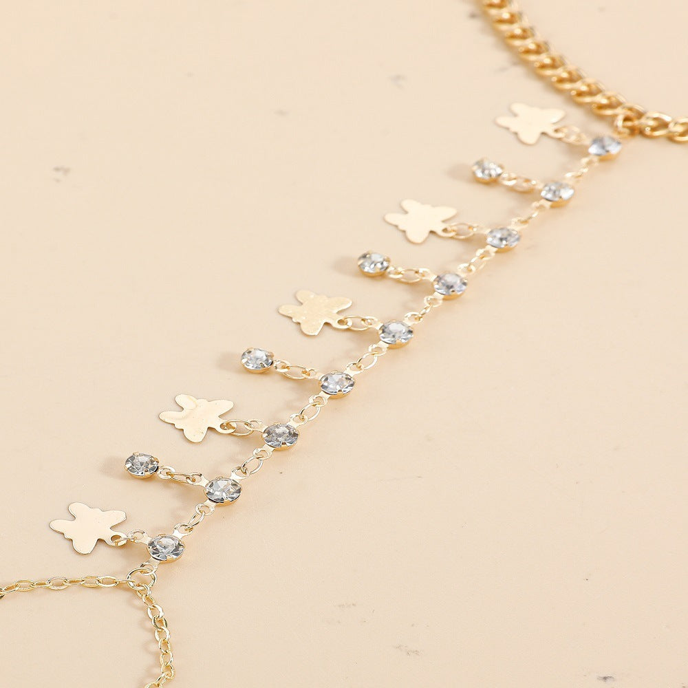Summer Beach Style Simple Rhinestone Butterfly Pendant Toe Ring Finger Anklet