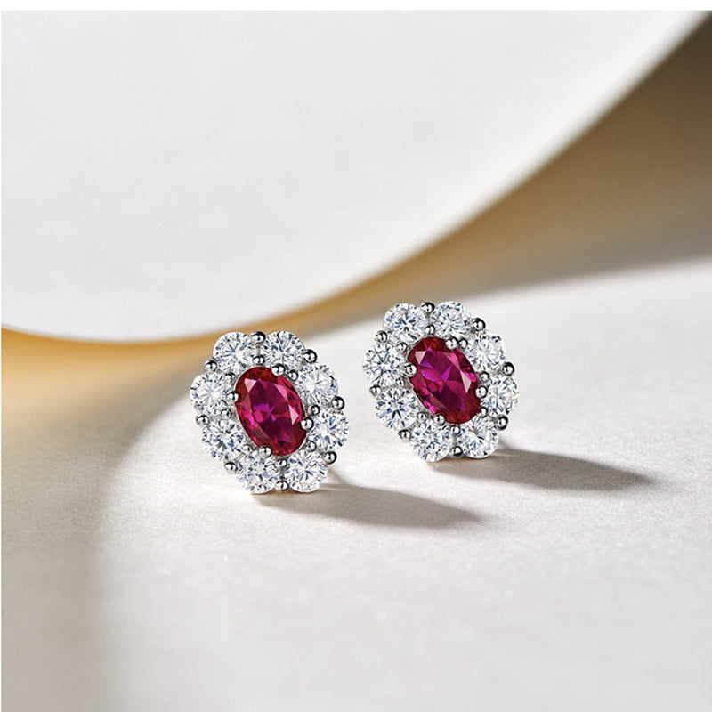 Simulated Ruby Oval Fashion Trendy Temperament Earrings