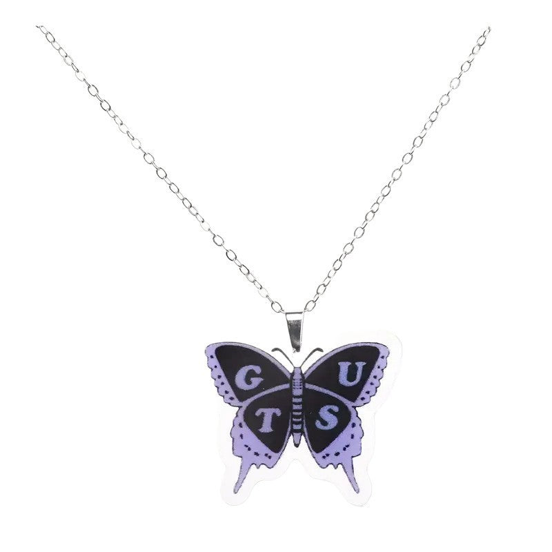 Acrylic Sweet Cool Style Purple Butterfly Necklace Earrings
