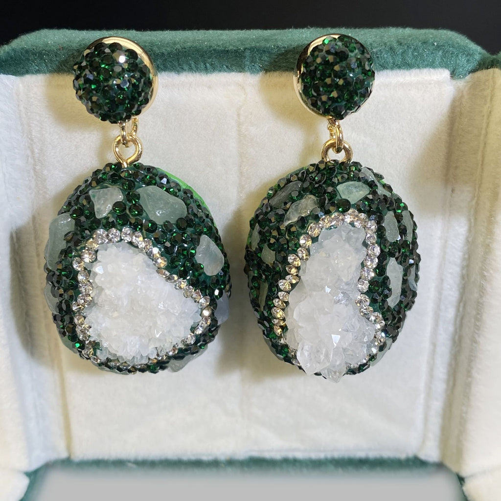 Crystal Bud Inlaid Emerald Earrings
