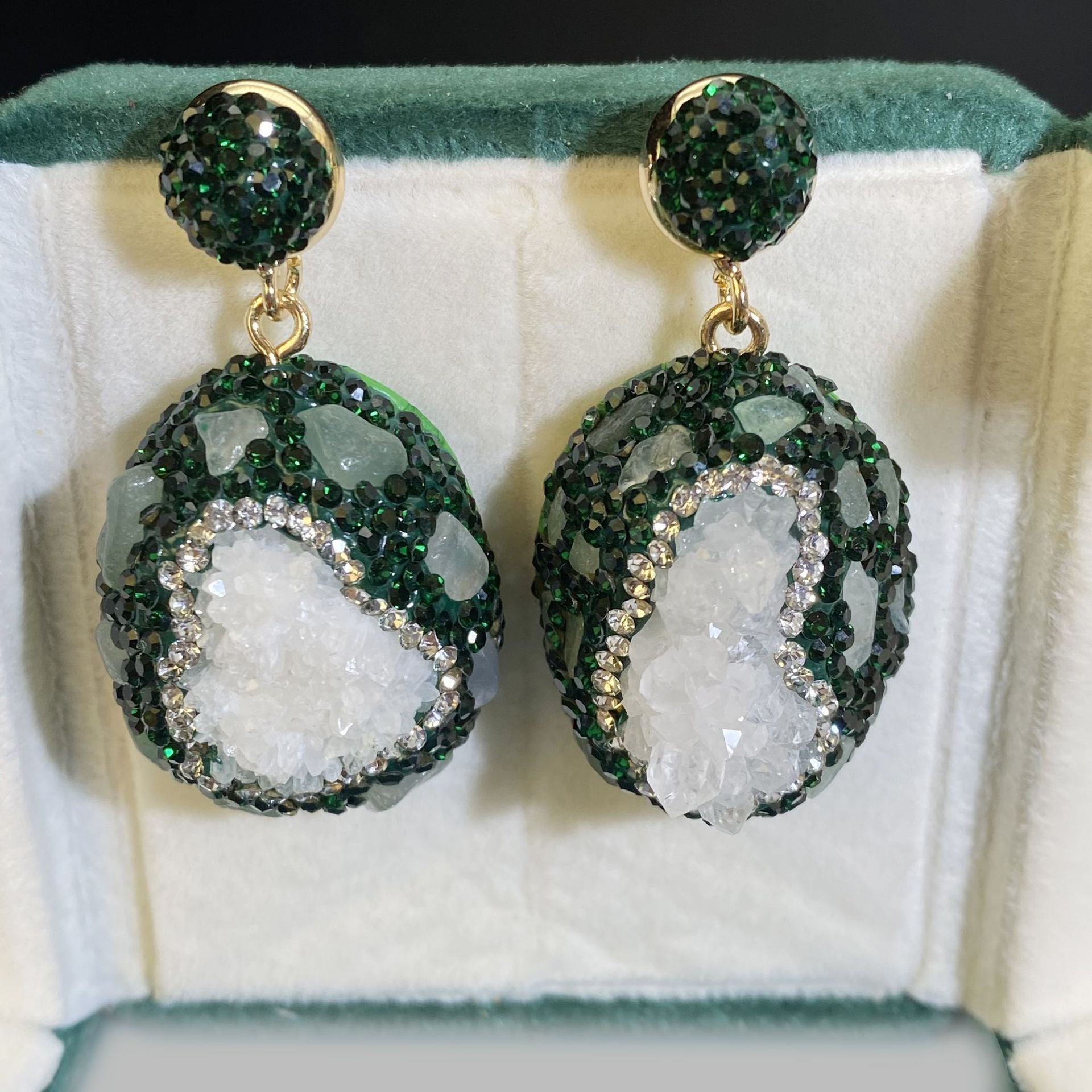 Crystal Bud Inlaid Emerald Earrings