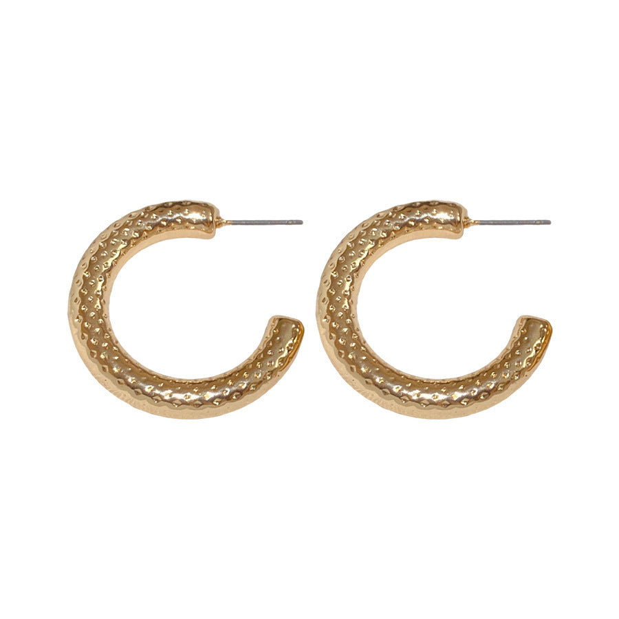 Silver Needle Spot Fold C- Shaped Earrings