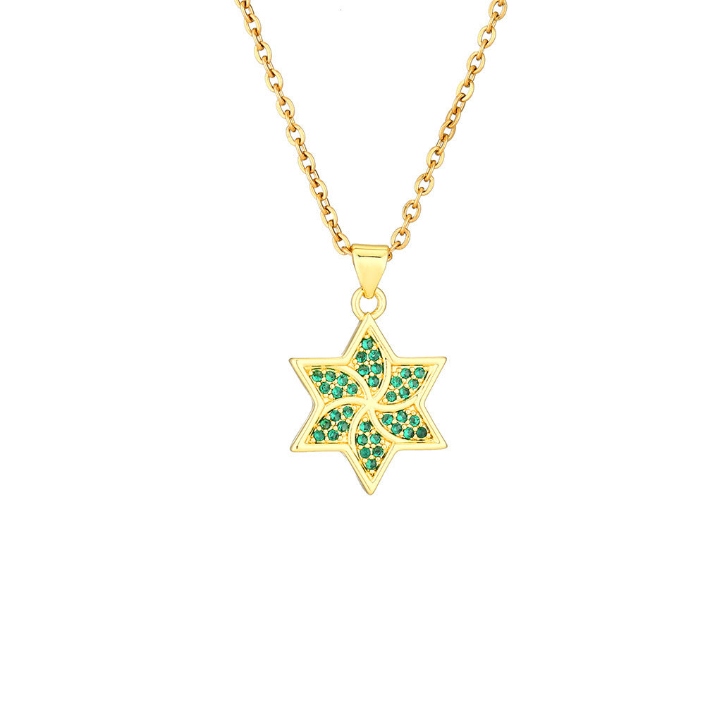 Six-pointed Emerald Zircon Pendant Necklace
