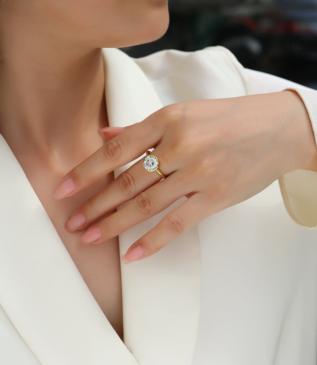 Time Foam - A Diamond Wedding Ring Set With Top-quality Round Moissanite S925 In Silver And Gold-plated. The Ring Can Be Inspected With A Diamond Pen