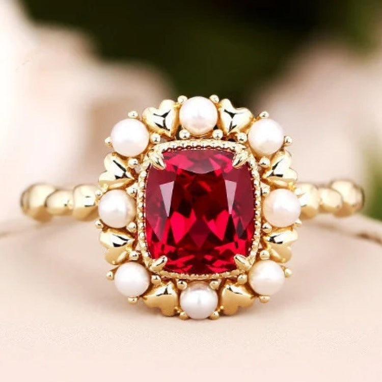 Natural Stone Ring Garnet Red Exaggerated Light Luxury