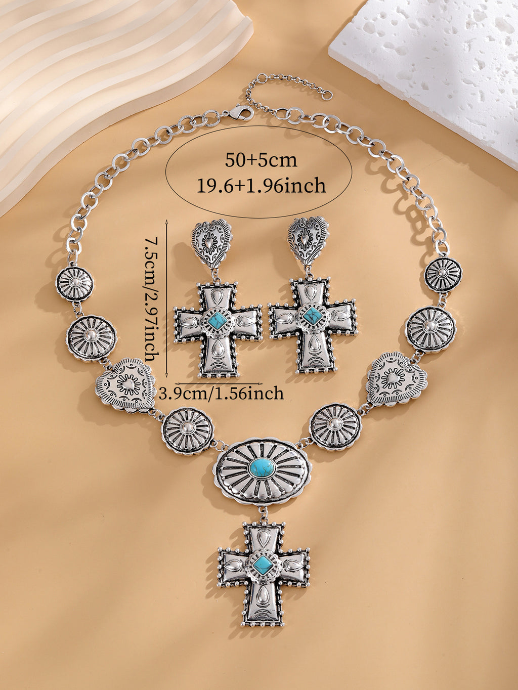 Vintage Love Cross Pendant Earrings And Necklace Set