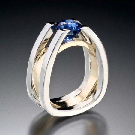 Europe And America Creative Geometric Sapphire Two-tone Women's Ring