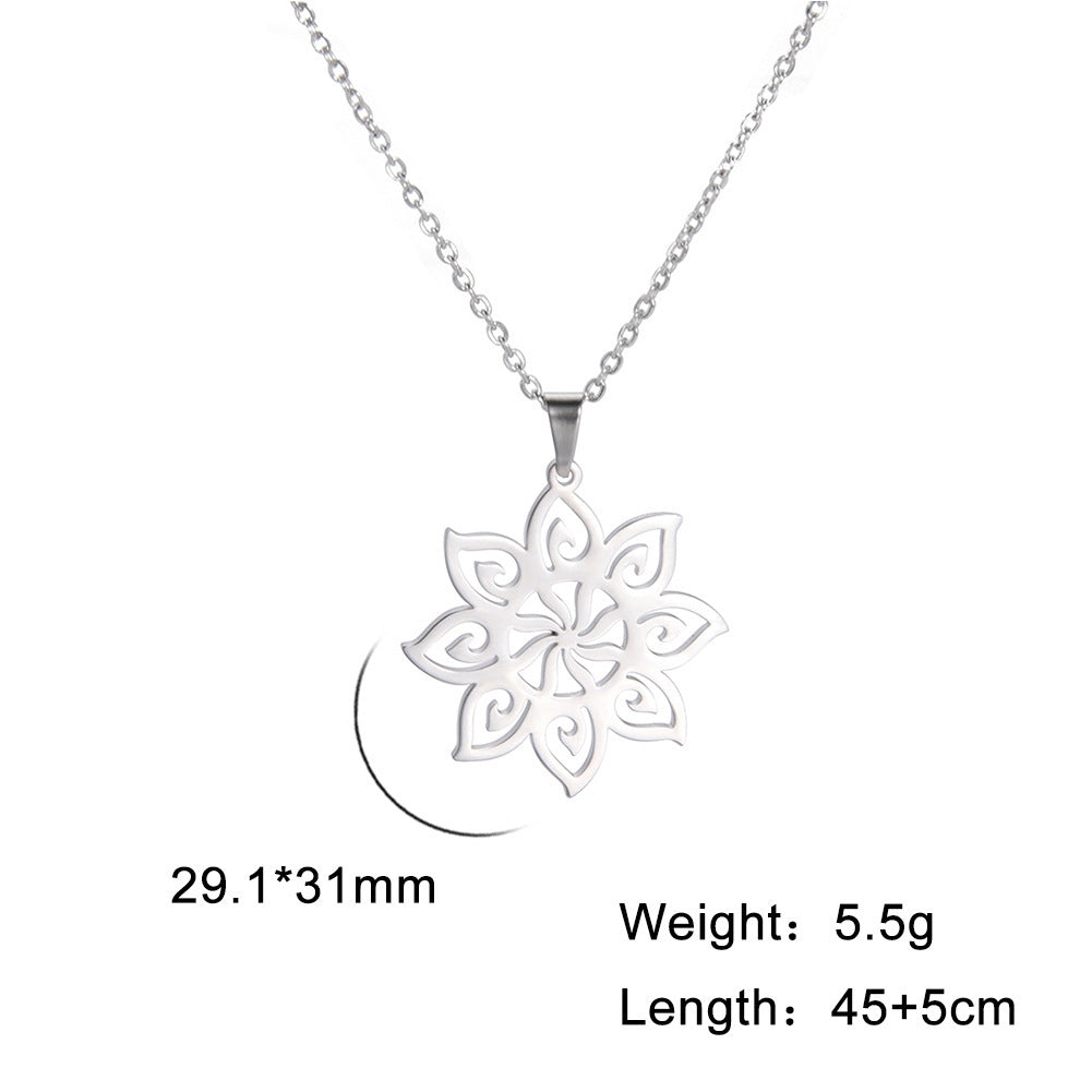 Stainless Steel Eight-petal Flower Necklace Ear Hook Set
