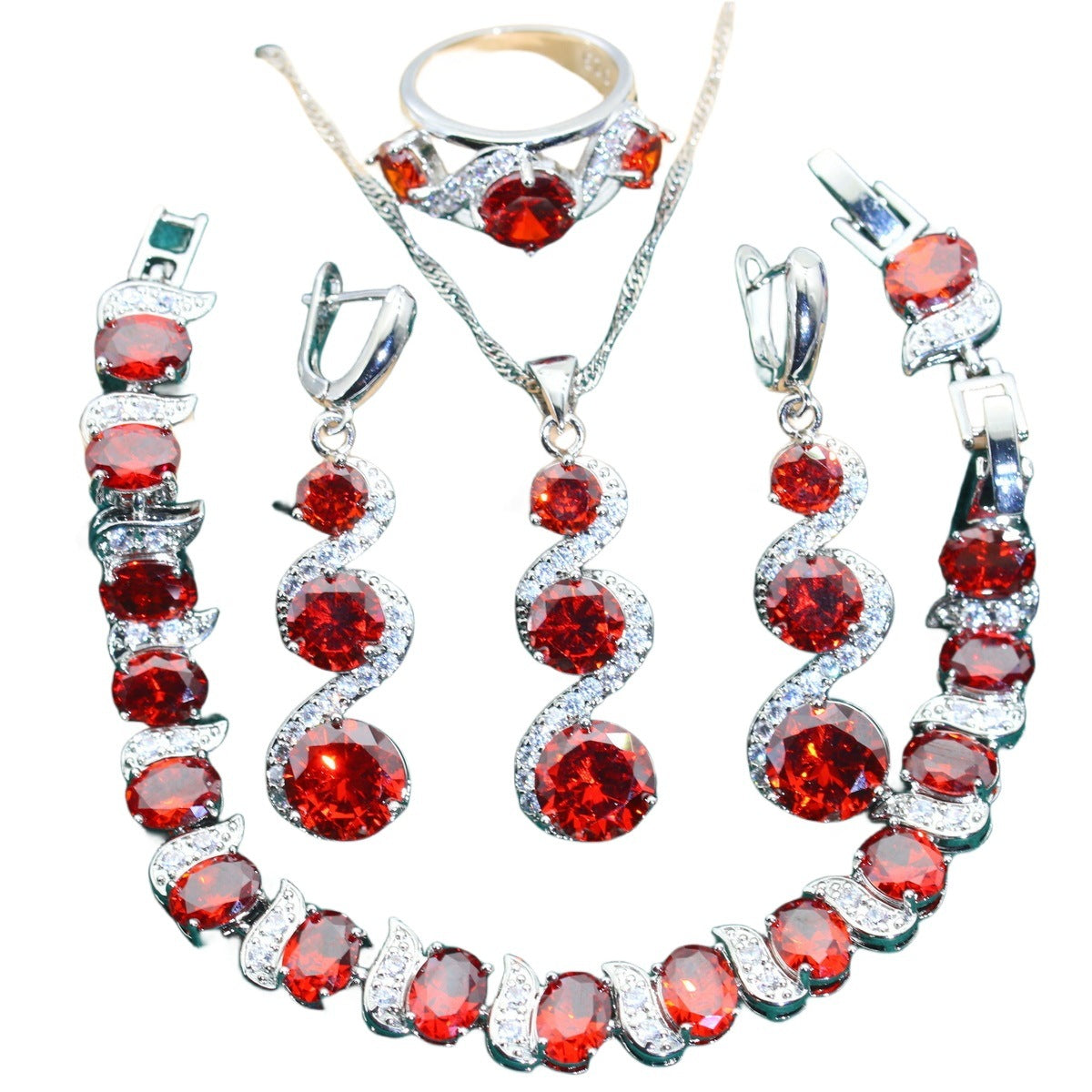 Beautiful Exquisite Popular Zircon Necklace Bracelet Earrings Four-piece Ring Set Pack