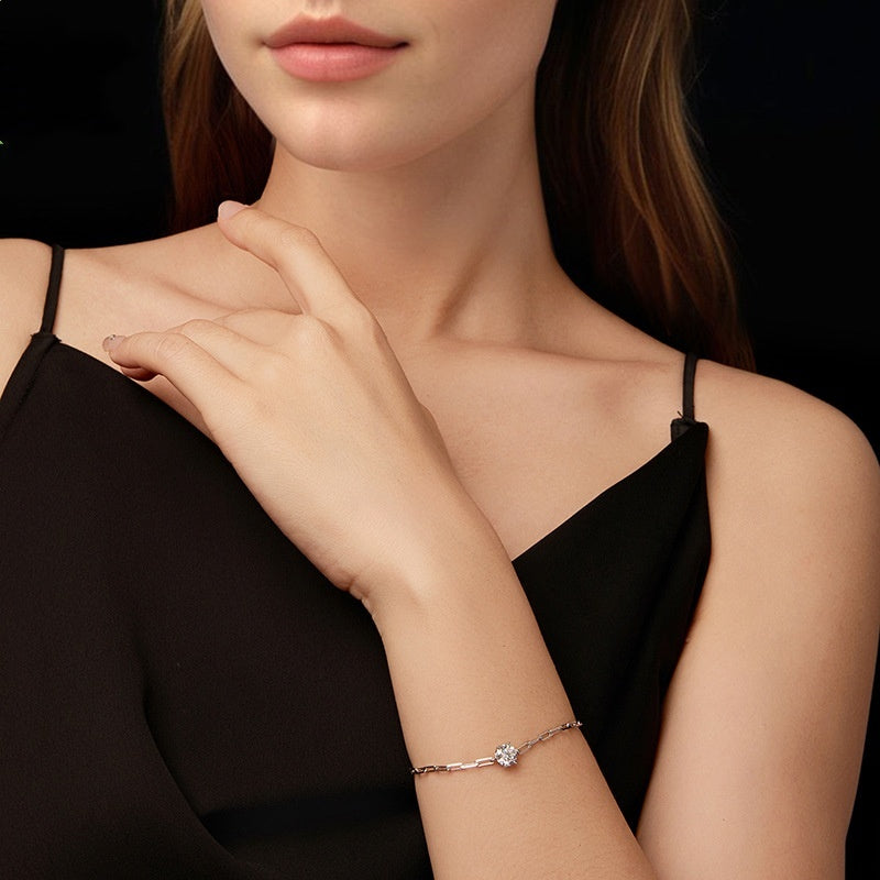 D Color 1 Karat Moissanite Bracelet Women's Simple S925 Sterling Silver Bracelet