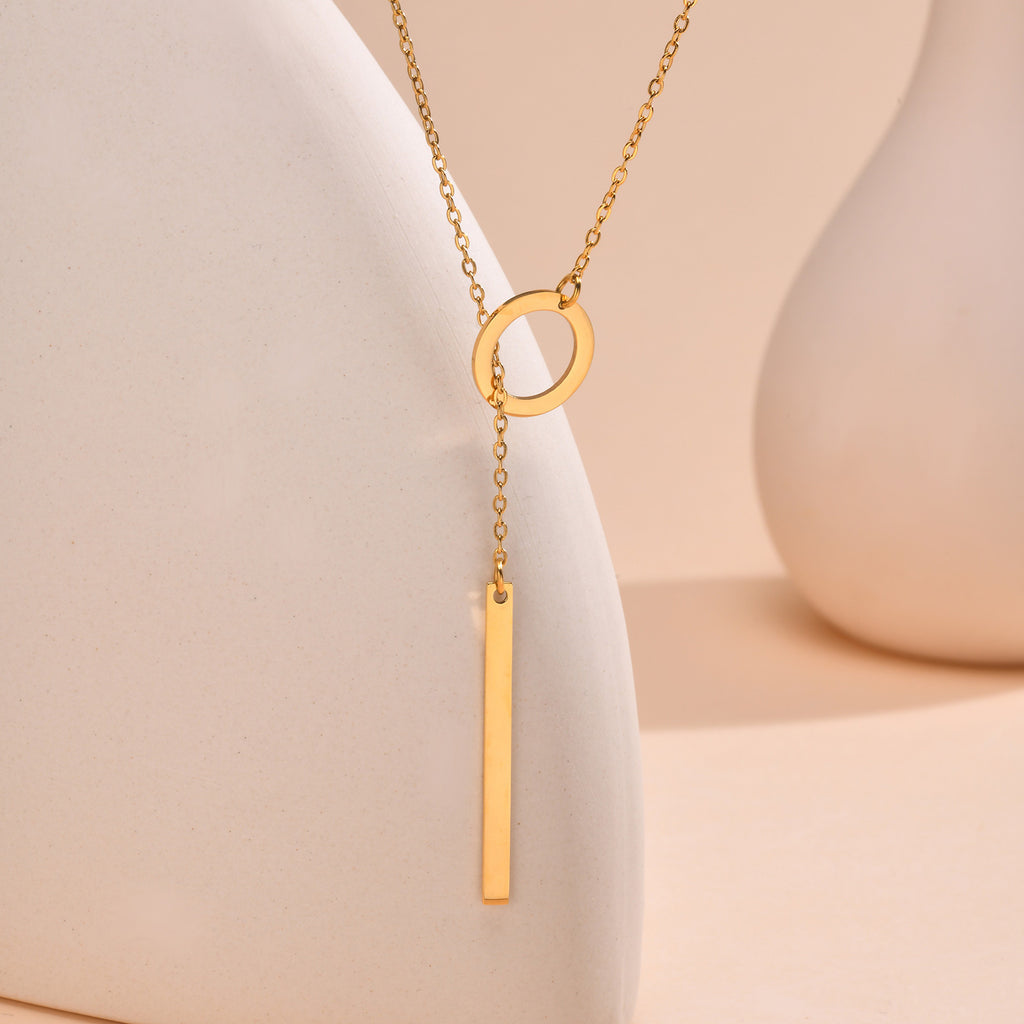 Simple Stainless Steel Cross Chain Round Ring Necklace