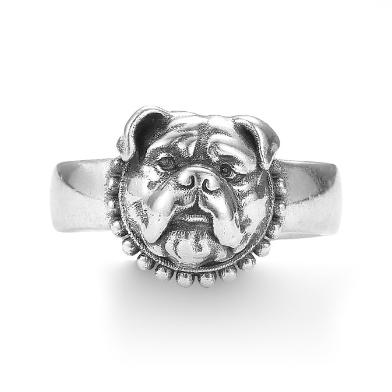 Thai Silver Retro Personality Dog Ring Trendy Adjustable