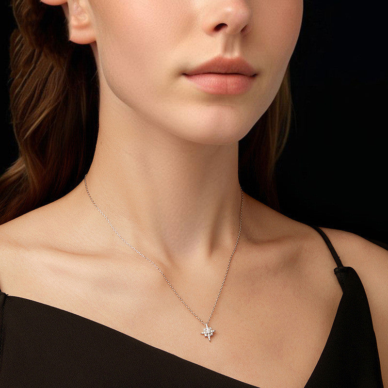 Original D Color Shining Moissanite Eight-pointed Stars Necklace