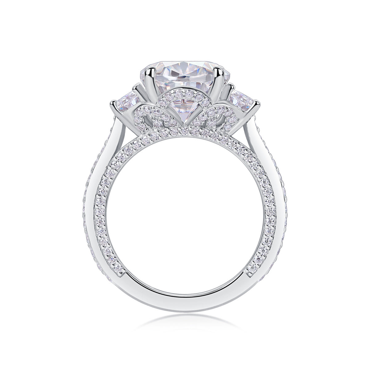 Crown Of Radiance - Set With Top-quality Egg-shaped Moissanite S925 Silver And Platinum-plated Diamond Wedding Ring. The Ring Can Be Inspected With A Diamond Pen