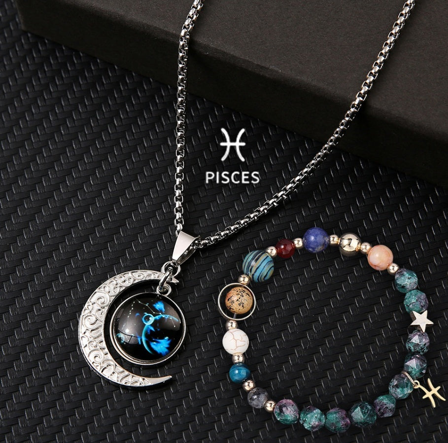 Natural Stone Necklace Set For The 12 Zodiac Signs