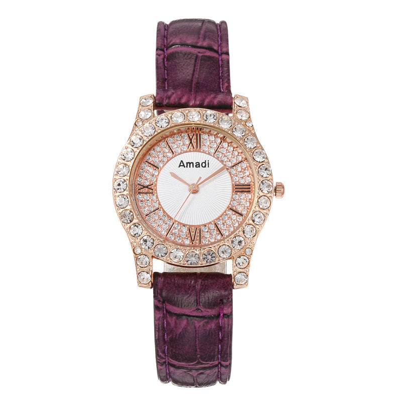Women's Diamond-embedded Roman Face Simple Fashion All-match Quartz Watch Gift Box