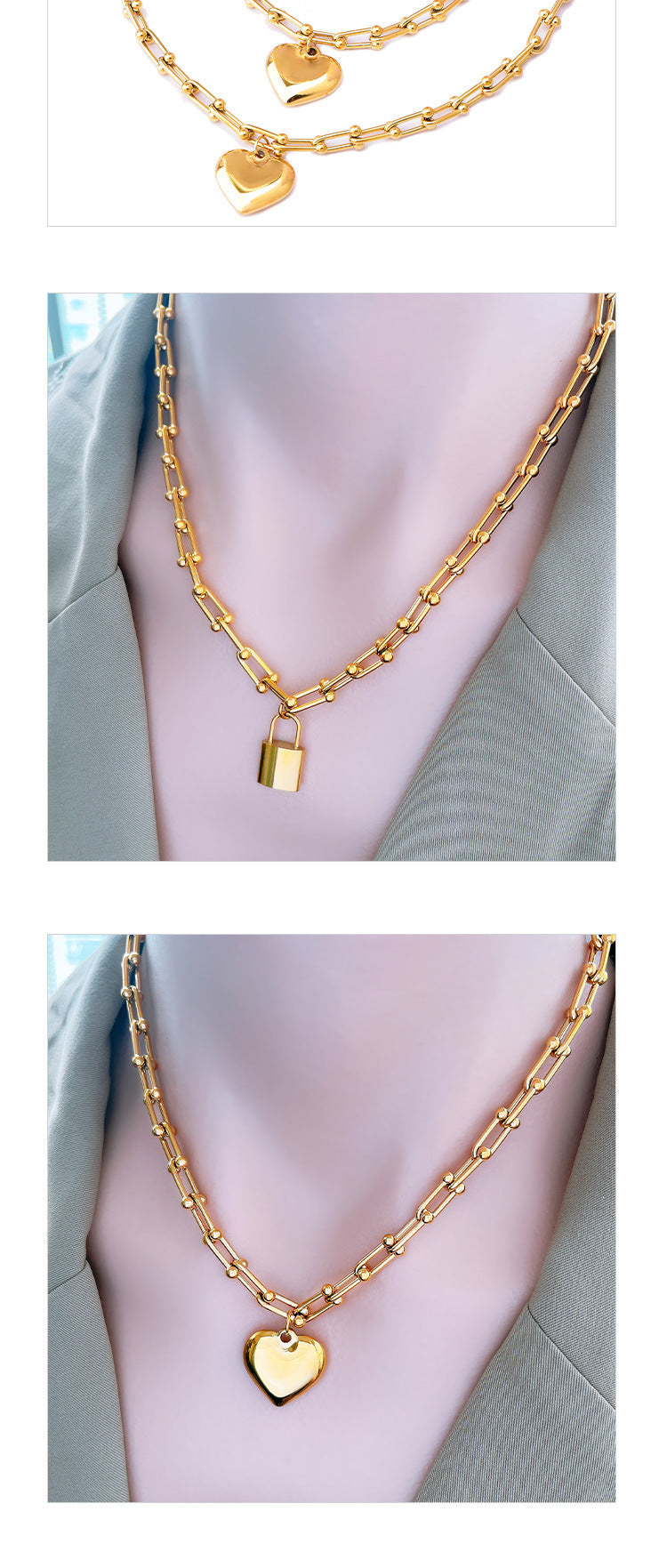 All-match Stainless Steel Small Lock Bracelet Earrings Suit